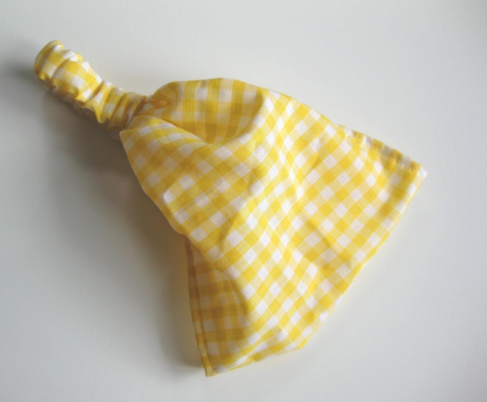 Head Wrap Head Covering Womens Gypsy Bandana Vintage Yellow Gingham Fabric
