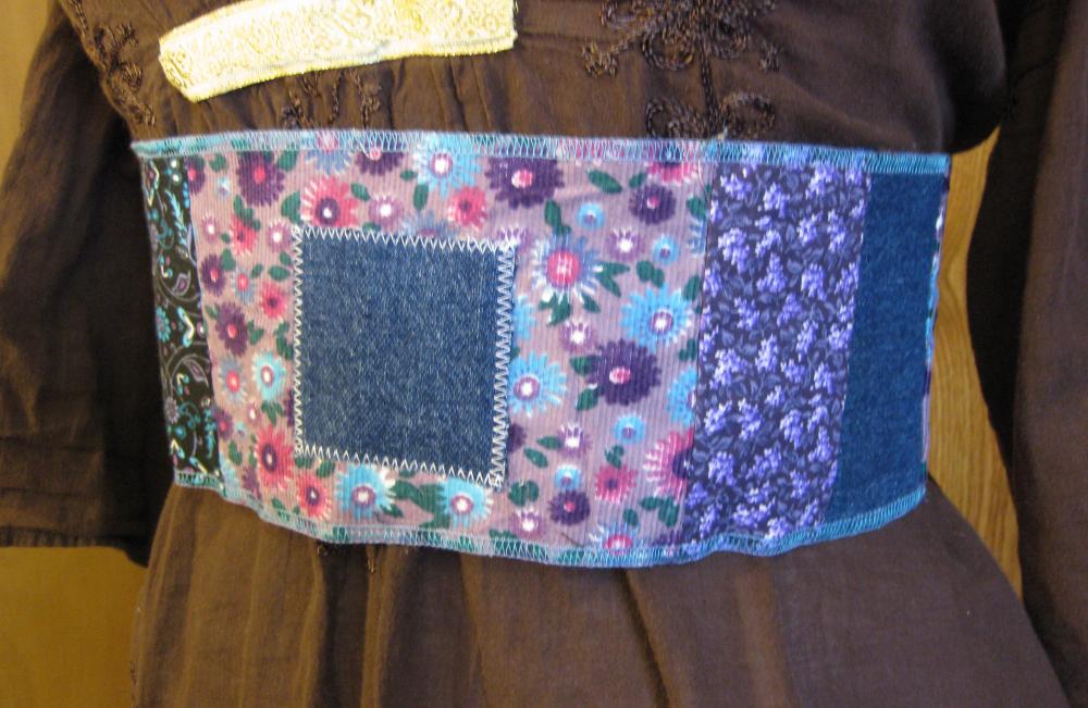 Patchwork Obi Gypsy Sash Tie Hippie Pocket Hip Belt Womens Upcycled Reversible In Blue Teal Purple Summer Festival Wear